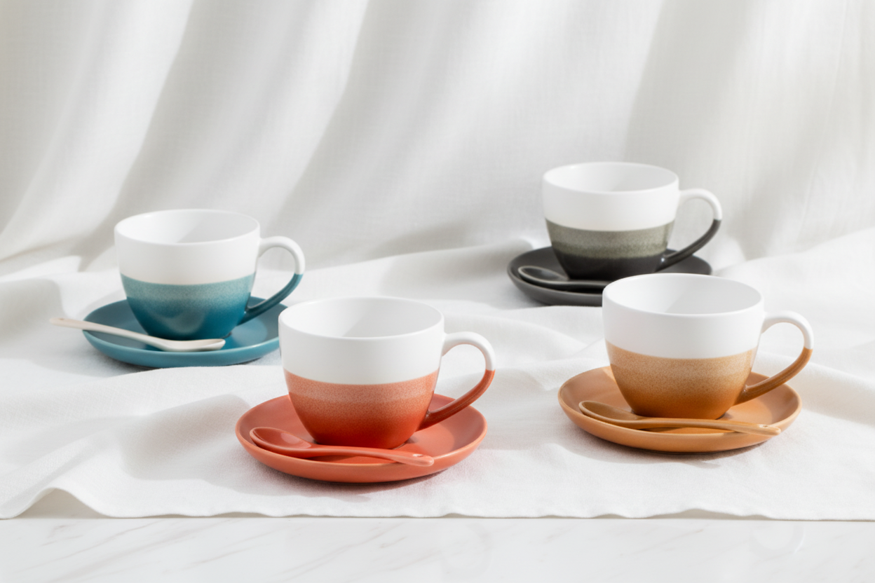 Porecelain Two-Tone Coffee Set of 6 Cups 270ml