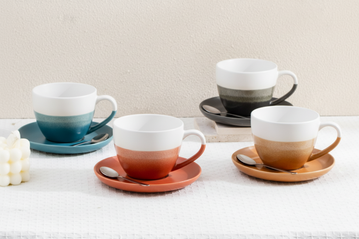 Porecelain Two-Tone Coffee Set of 6 Cups 80ml