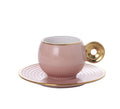 Gold/Pink Coffee Set of 6Pcs W/Plate
