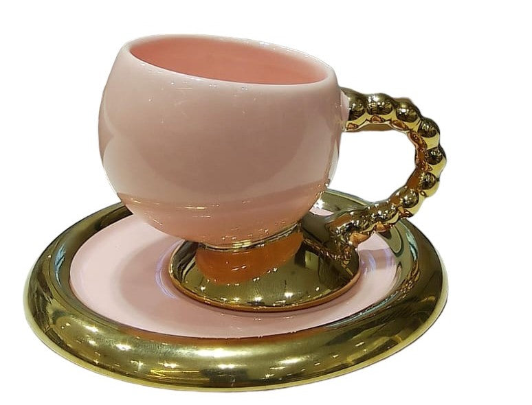 Gold/Pink Coffee Set of 6Pcs W/Plate