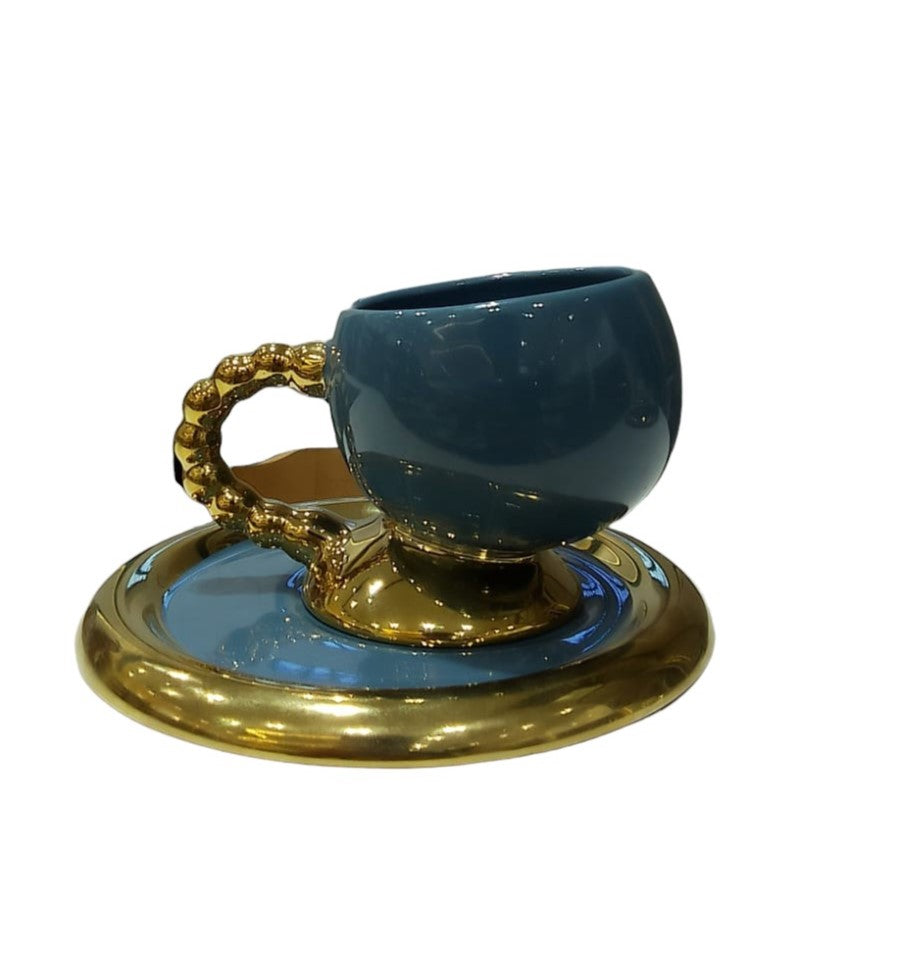 Gold/Blue Coffee Set of 6Pcs W/Plate