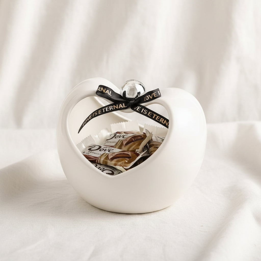 La Maya Ceramic White Heart Shaped Handle Tray