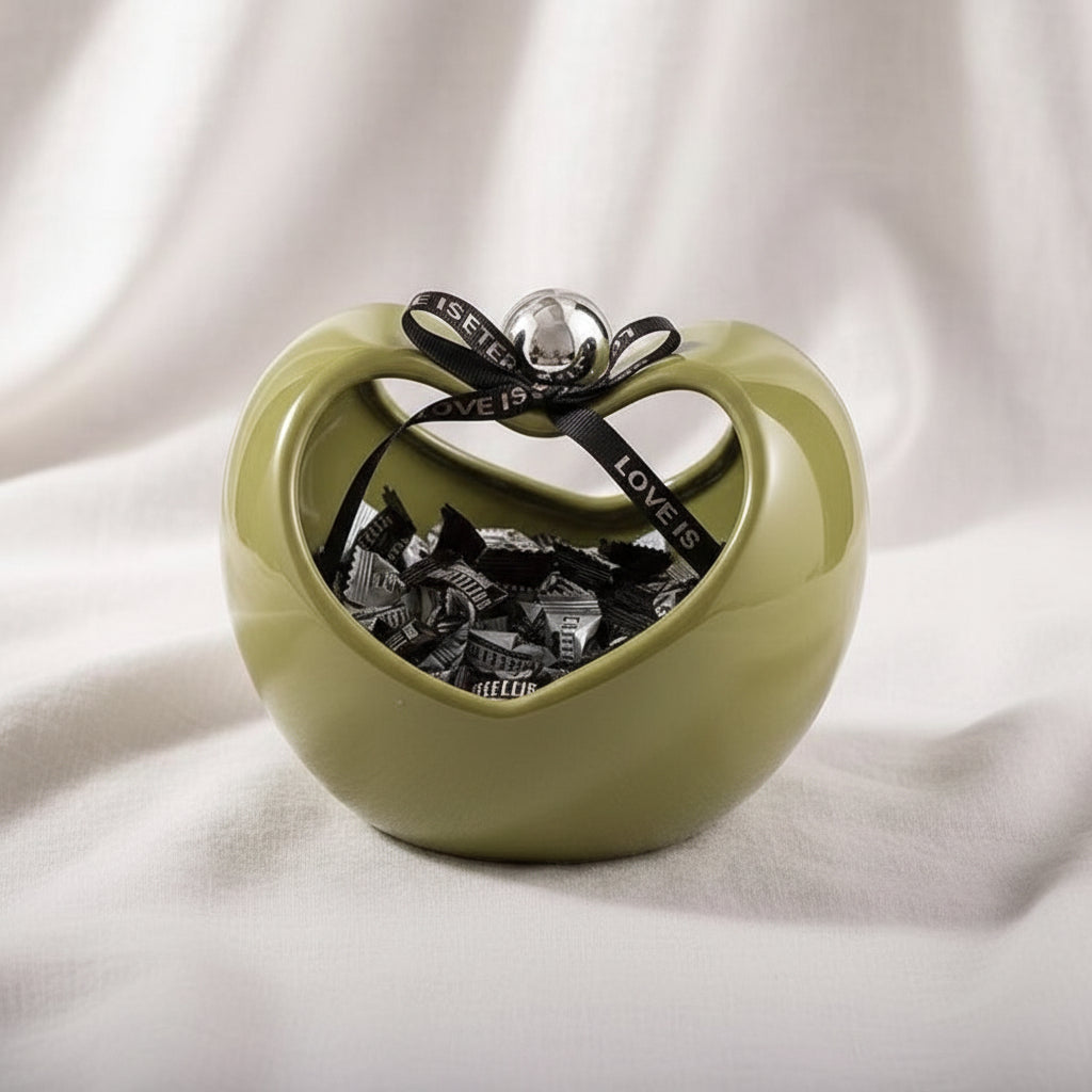 La Maya Ceramic Green Heart Shaped Handle Tray