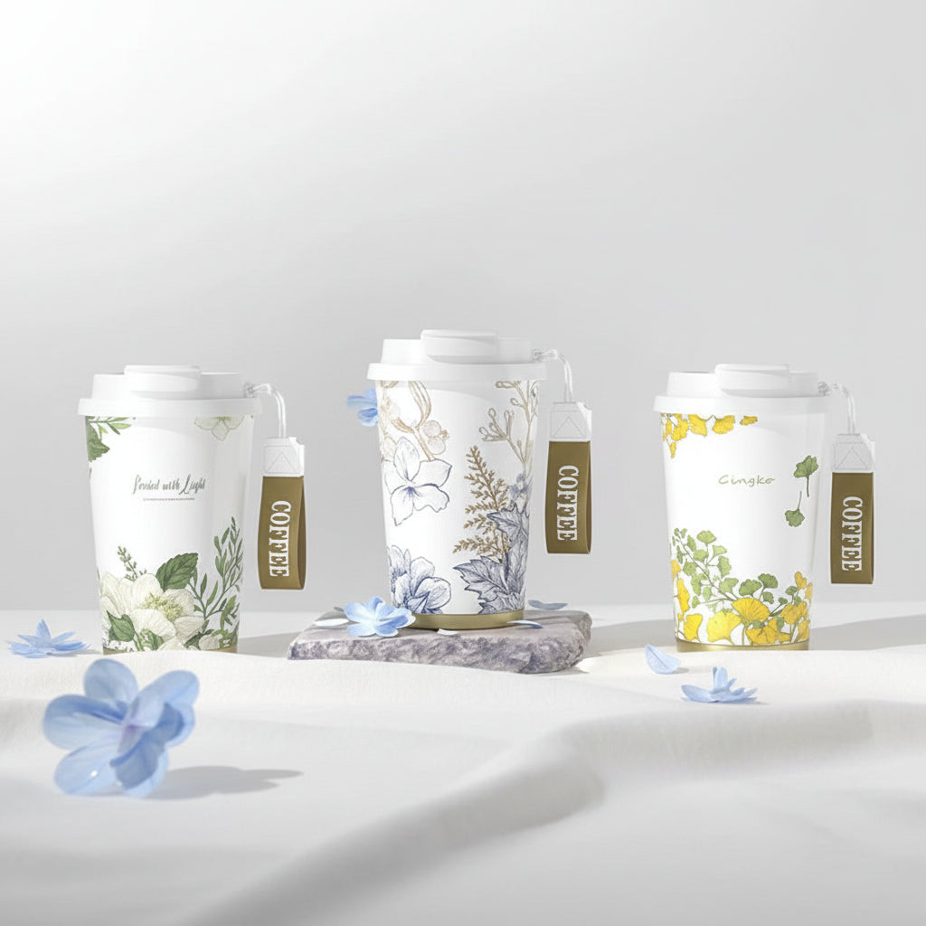 Flowers 2 in 1 Steel Tumbler Coffee Cup 520ml