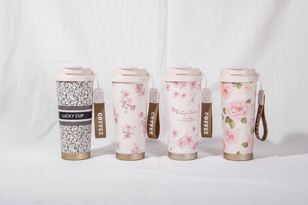 Floral 2 in 1 Steel Tumbler Coffee Cup 520ml