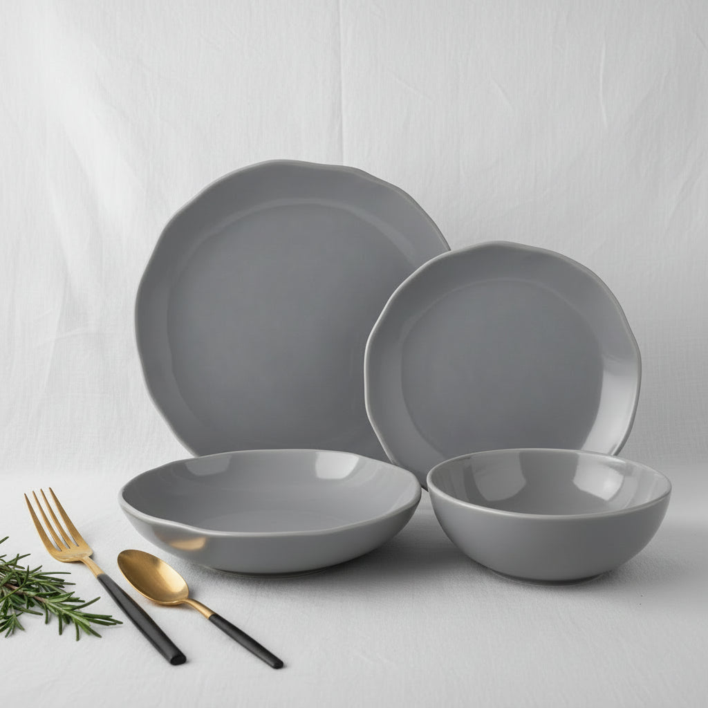 Sophisticated Mix 15 Gray 24-Piece Porcelain Dinner Set