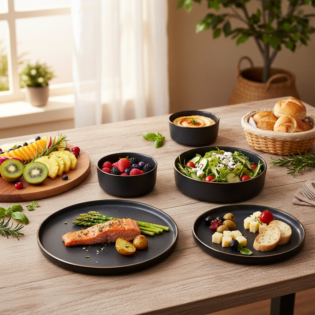 Ultra-Modern Reactive 8 Dark Gray 24-Piece Porcelain Dinner Set