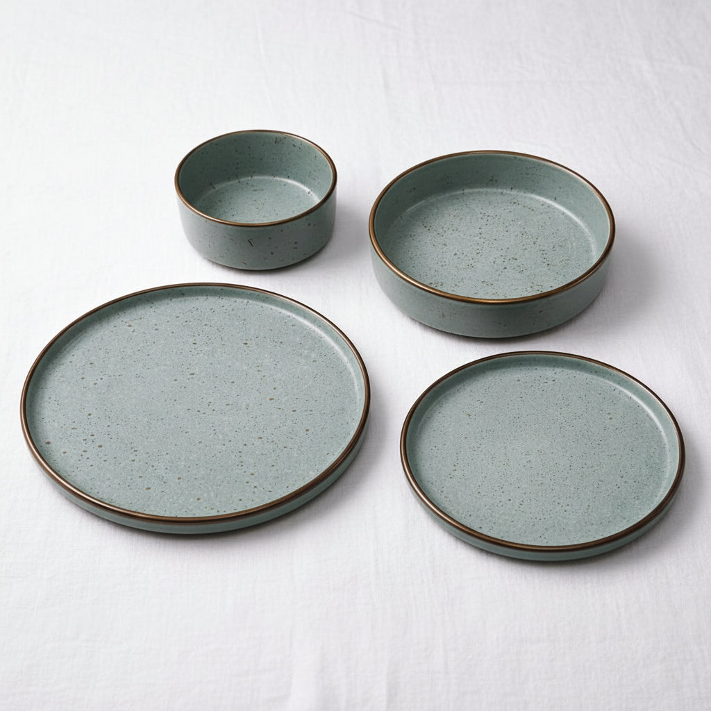 Organic Reactive 9 Green 24-Piece Porcelain Dinner Set