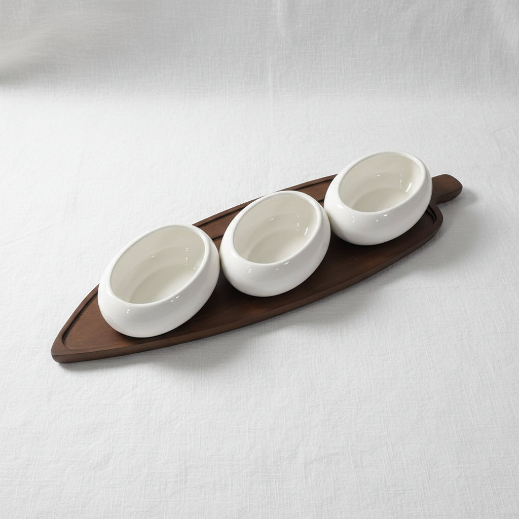 3-Piece Small Oval Ceramic Bowl Set (White)