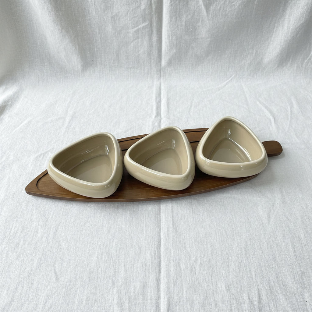 3-Piece Small Triangular Ceramic Bowl Set (Grey Electroplated)