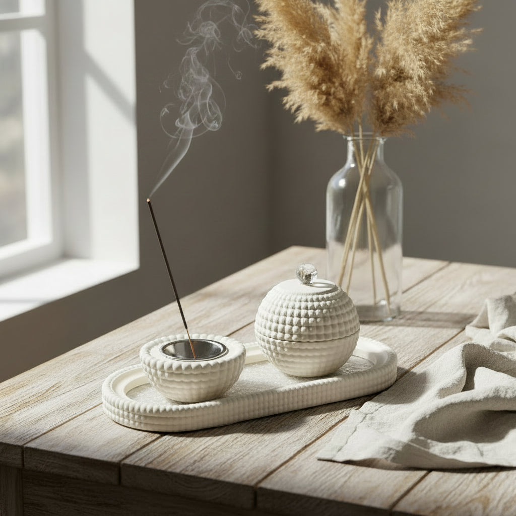 Plastic Incense Burner Set (Grey/White/Beige Mix)