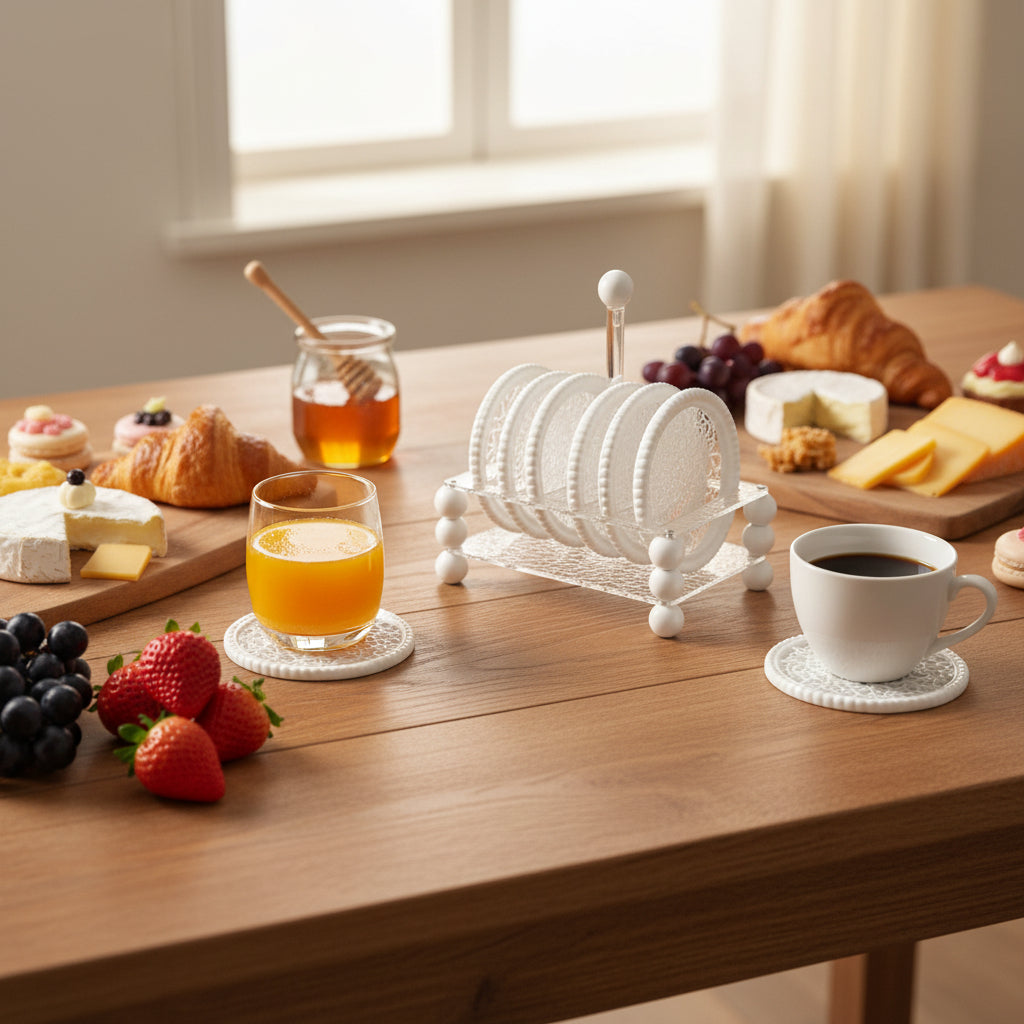 Plastic Plate Set with Stand (Grey/White/Beige Mix - 14x20cm)