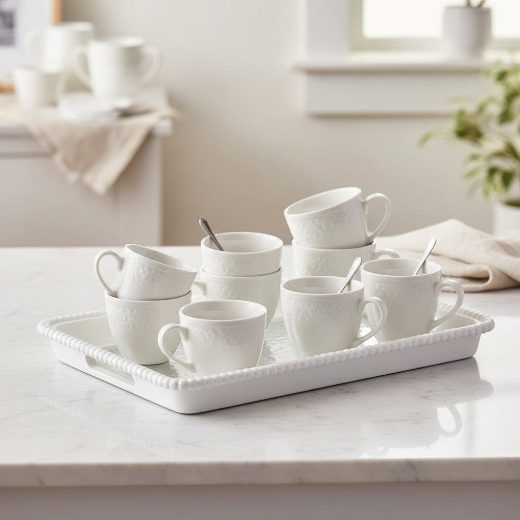 Minimalist Rectangular Plastic Serving Tray (Grey/White/Beige Mix - 30x20cm)