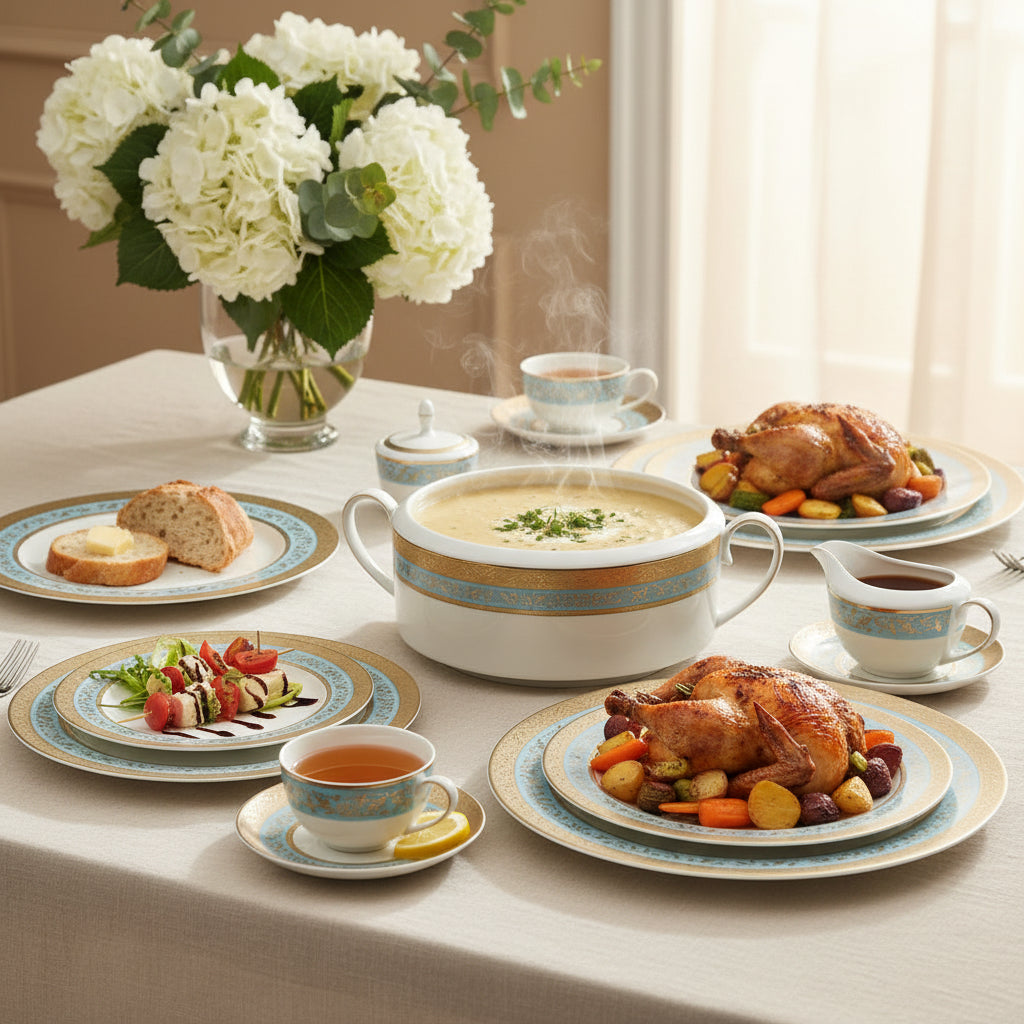 The Heritage Minimalist Banquet Suite (Ancient 128-Piece Bangladesh Dinner Set)