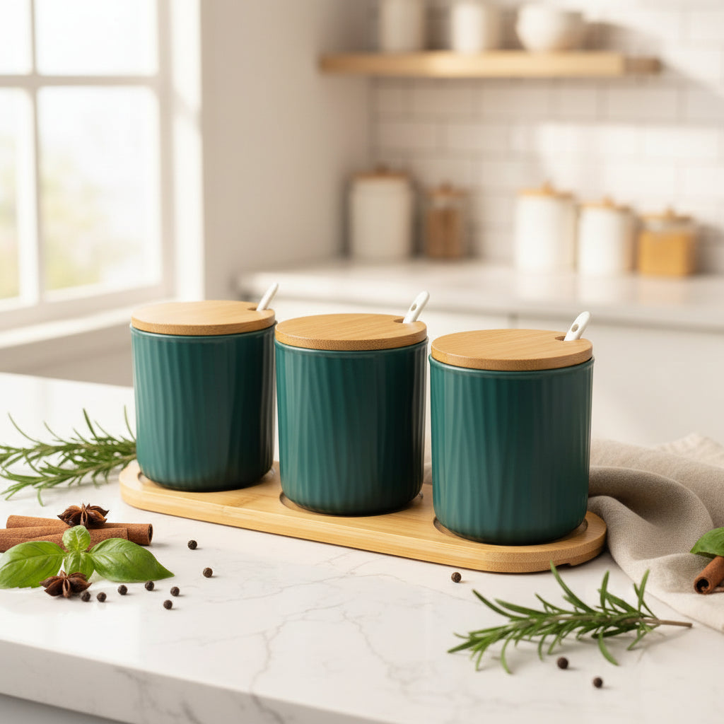The La Maya Minimalist Three-Piece Spice Set with Tray (Slate Grey)