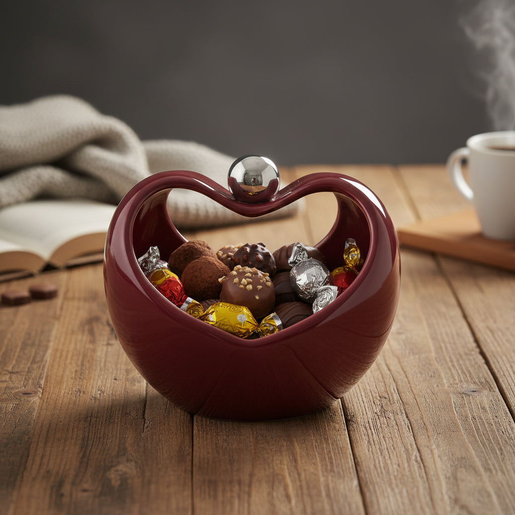 The La Maya Ceramic Crimson Heart-Handle Serving Tray