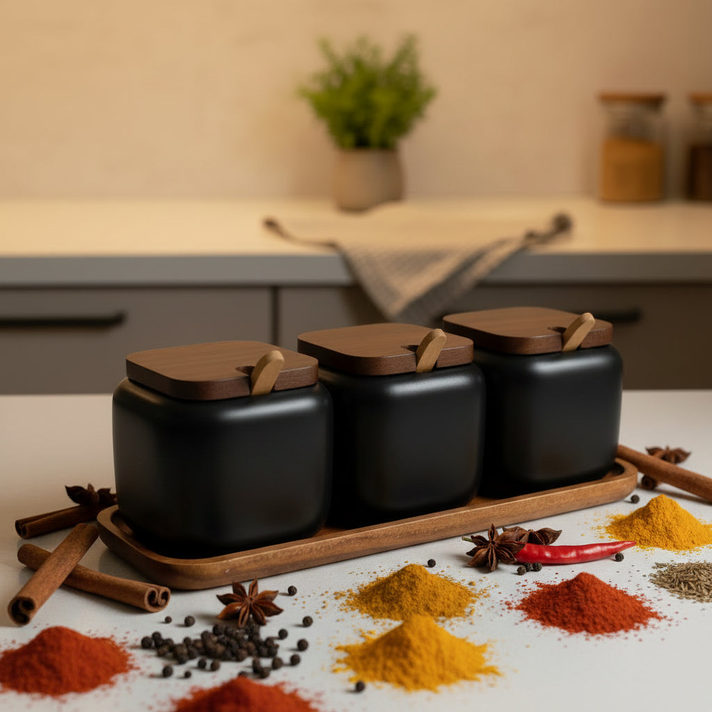 La Maya Architectural Black Spice Suite (3-Piece w/ Serving Tray)