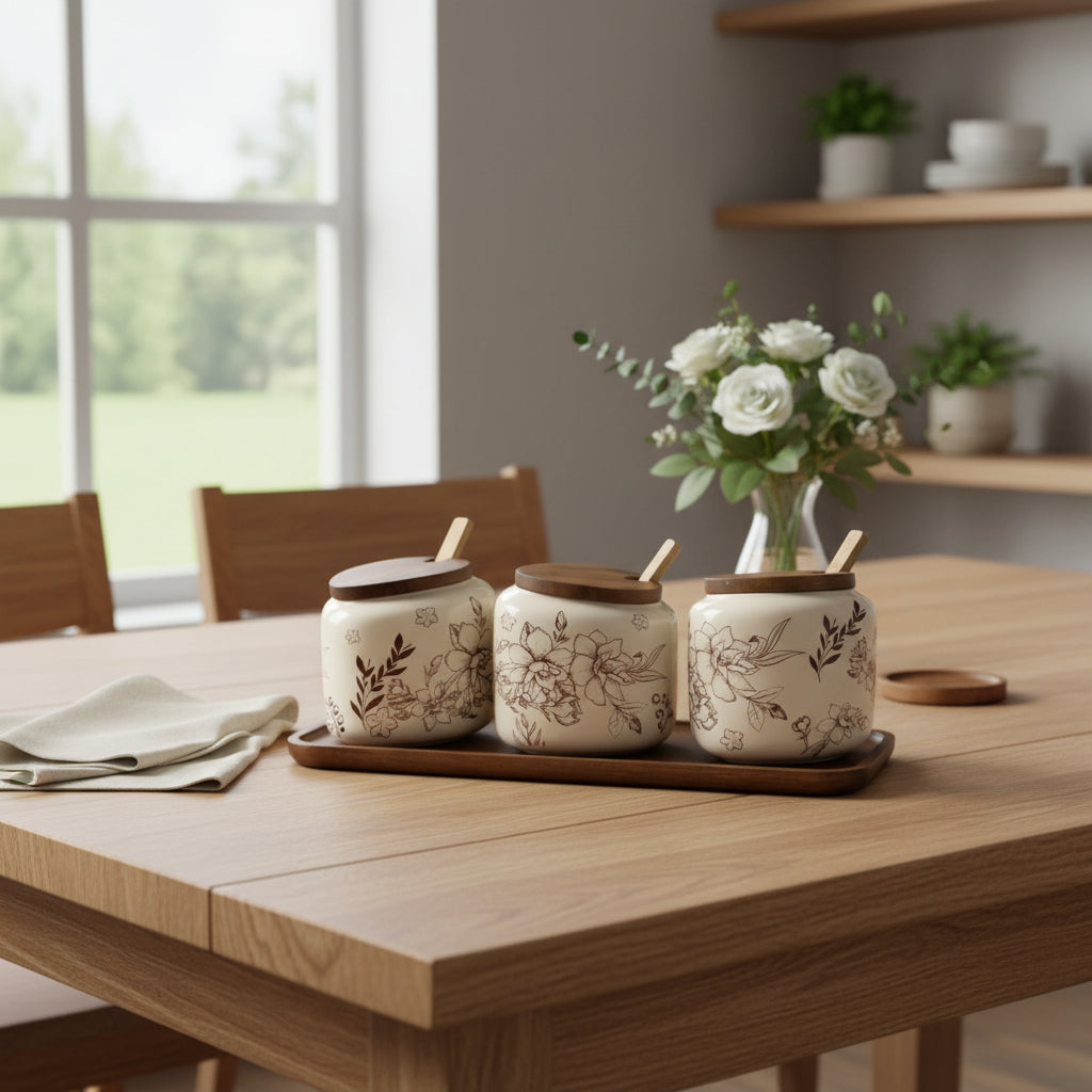 The La Maya Minimalist White Florals Spice Caddy Suite