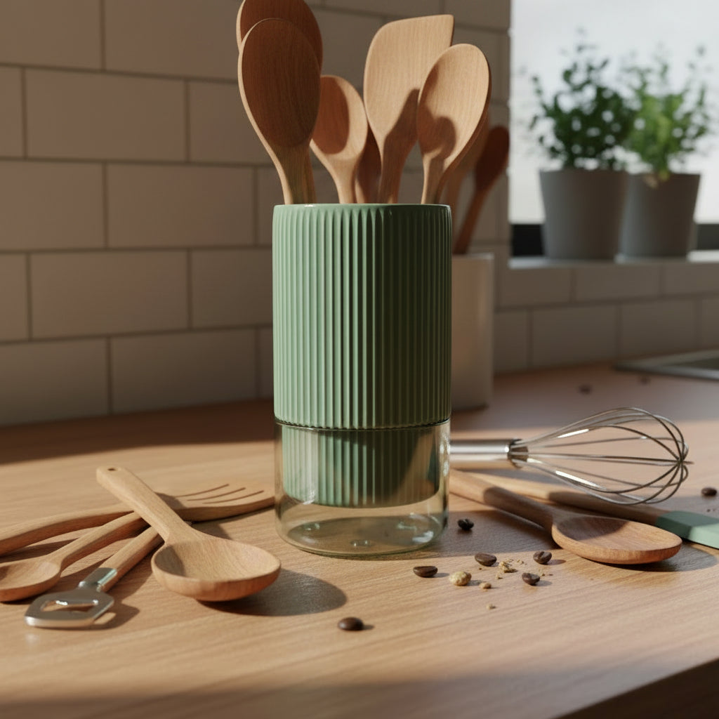 The Celadon Minimalist Porcelain Kitchen Utensils Holder (Rich Green)