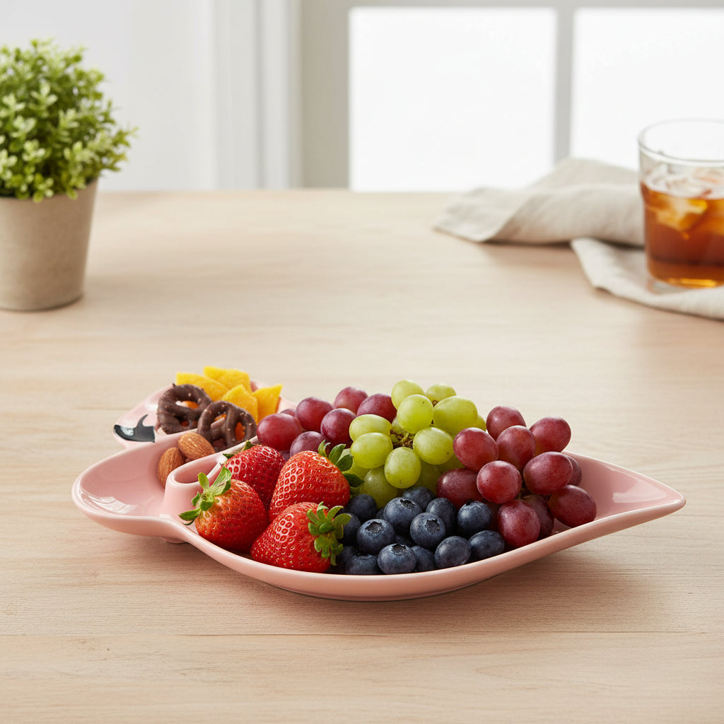 The Rosea Sculptural Porcelain Serving Plate (with Hardwood Handle)
