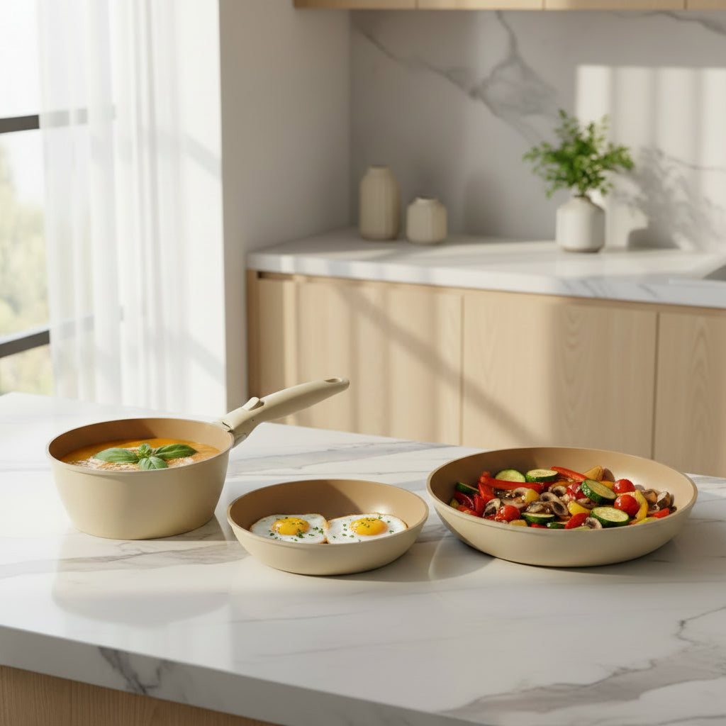 The Citron 5-Piece Light Forged Cookware Set with Detachable Cream Handle