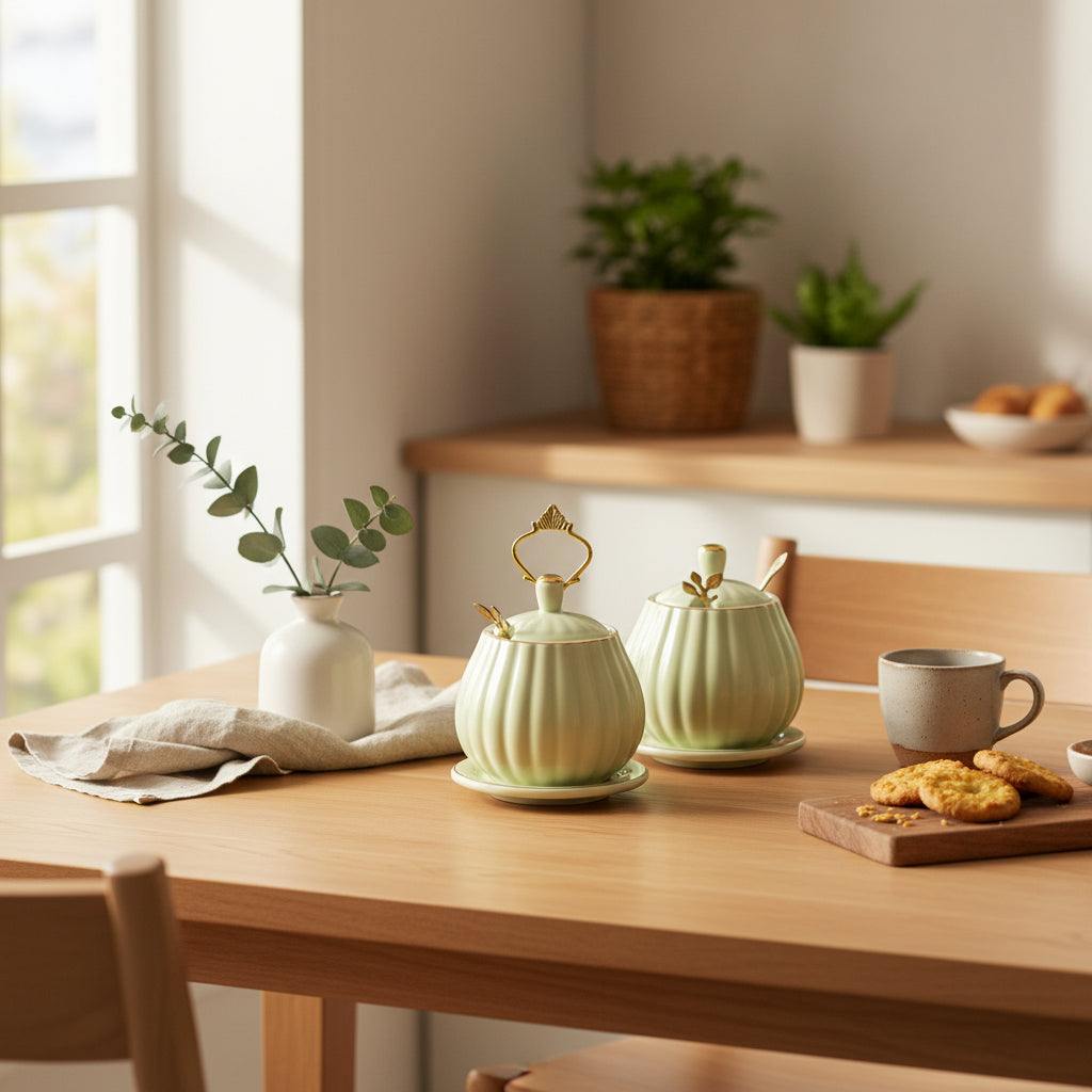 The Minimalist Culinary Sanctuary (Light Yellow 3 Piece Porcelain Spice Set with Holder)