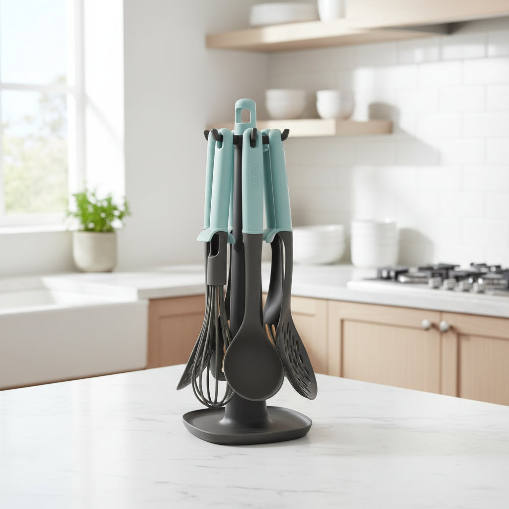 The Cerulean Minimalist Kitchen Utensil Suite (Premium Blue Cooking Ensemble)
