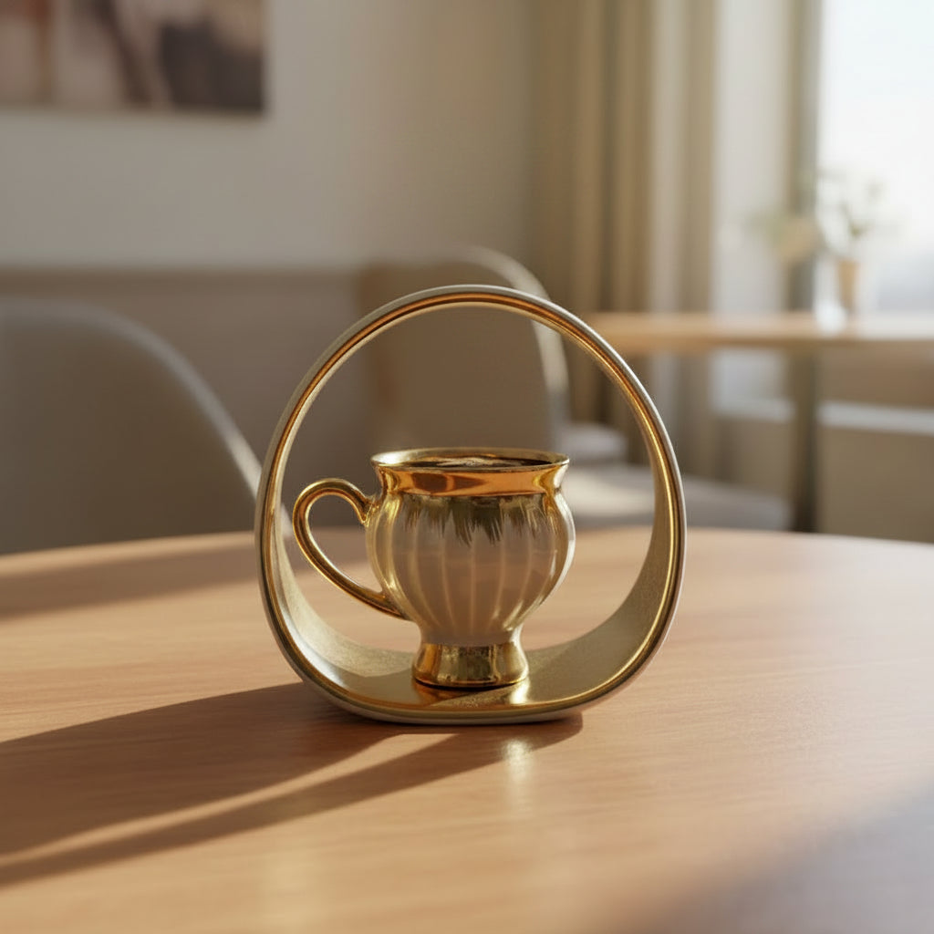 The Cinder Gold and Grey 6-Piece Coffee Set with Handled Plates