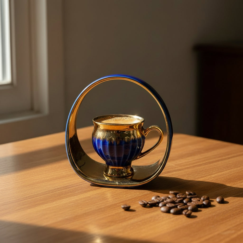 The Royal Azure 6-Piece Gold & Blue Coffee Set with Handled Serving Plate