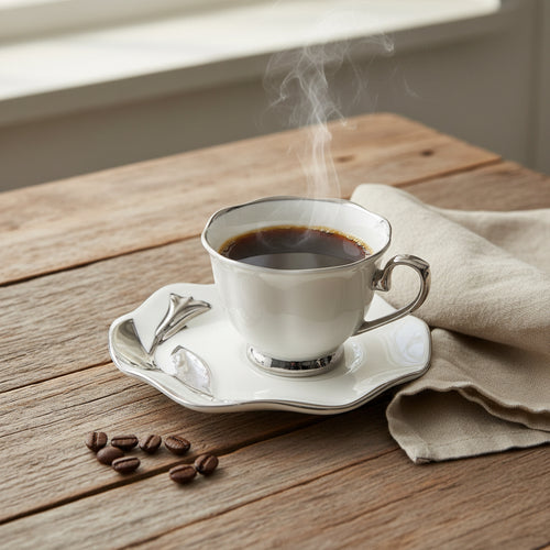 Coffee Cup with Saucer – Silver – 16-26 ( 6 Pieces )