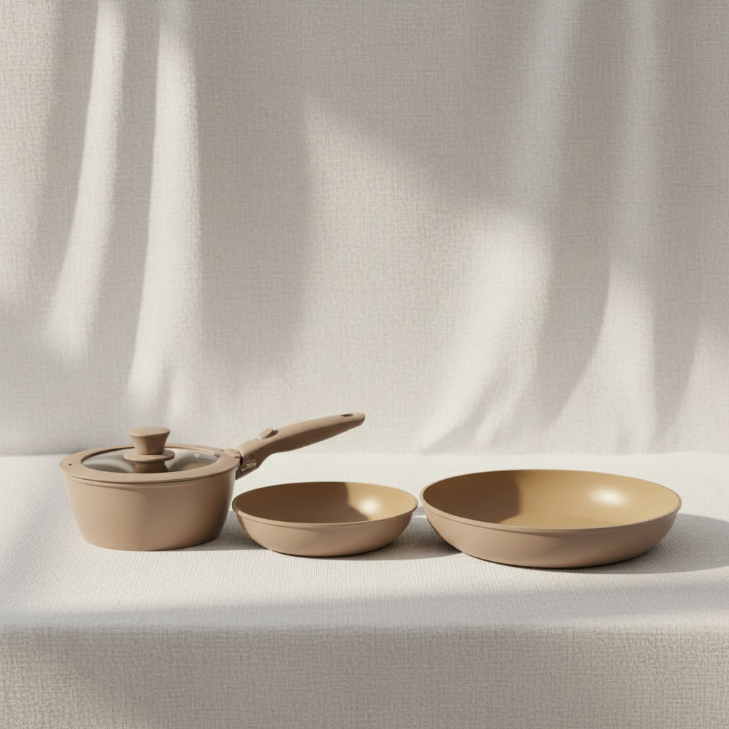 The Rosea 5-Piece Light Forged Cookware Set with Detachable Cream Handle