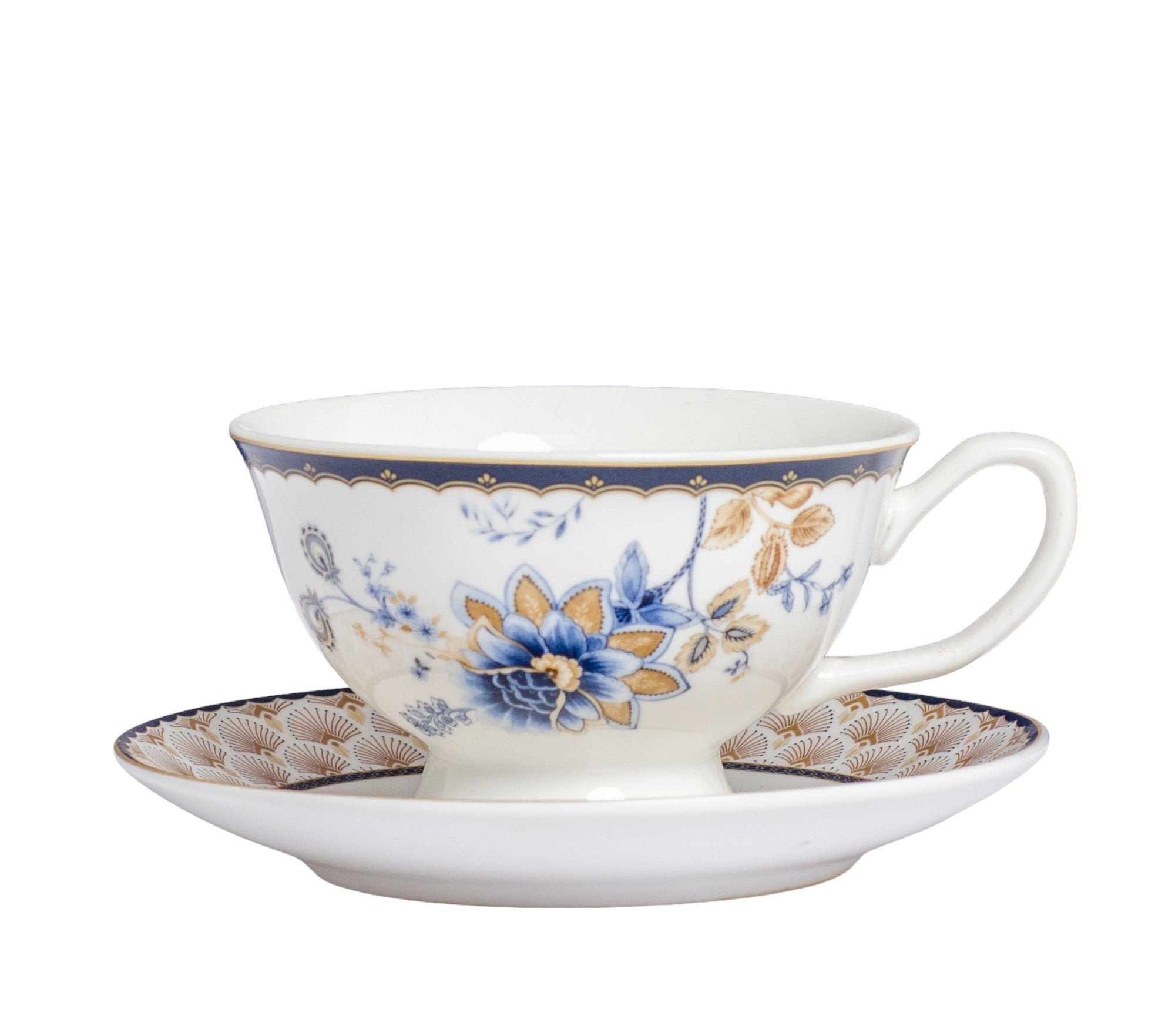 Blue Flowers Coffee Set W/Plate
