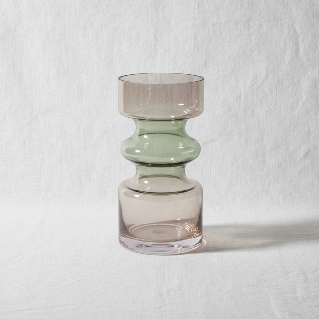 Artisanal Green & Amber Two-Tone Glass Floral Vase