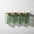 Trendy Multi-Colored Can-Shaped Glass Cup Set with Wooden Lids & Straws