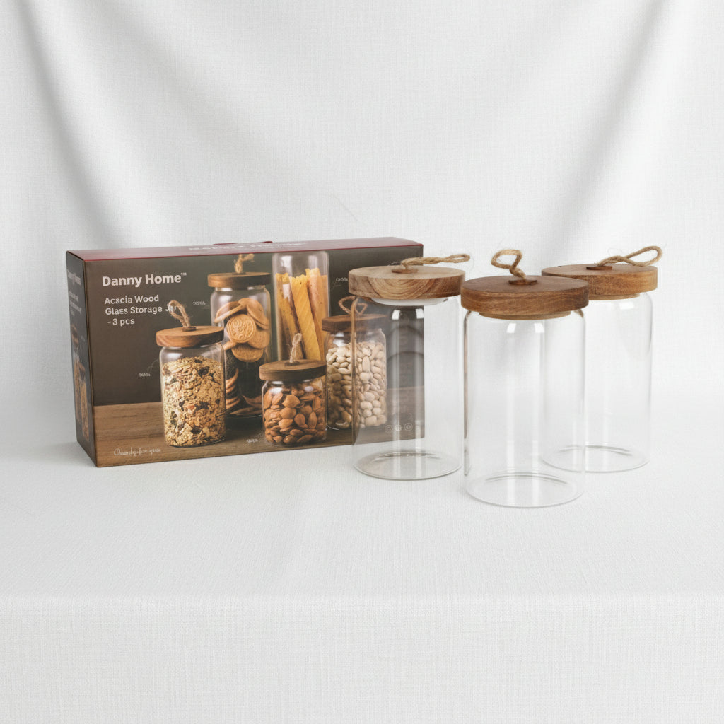 Elegant Borosilicate Glass Nut Storage Set with Acacia Wood Lids