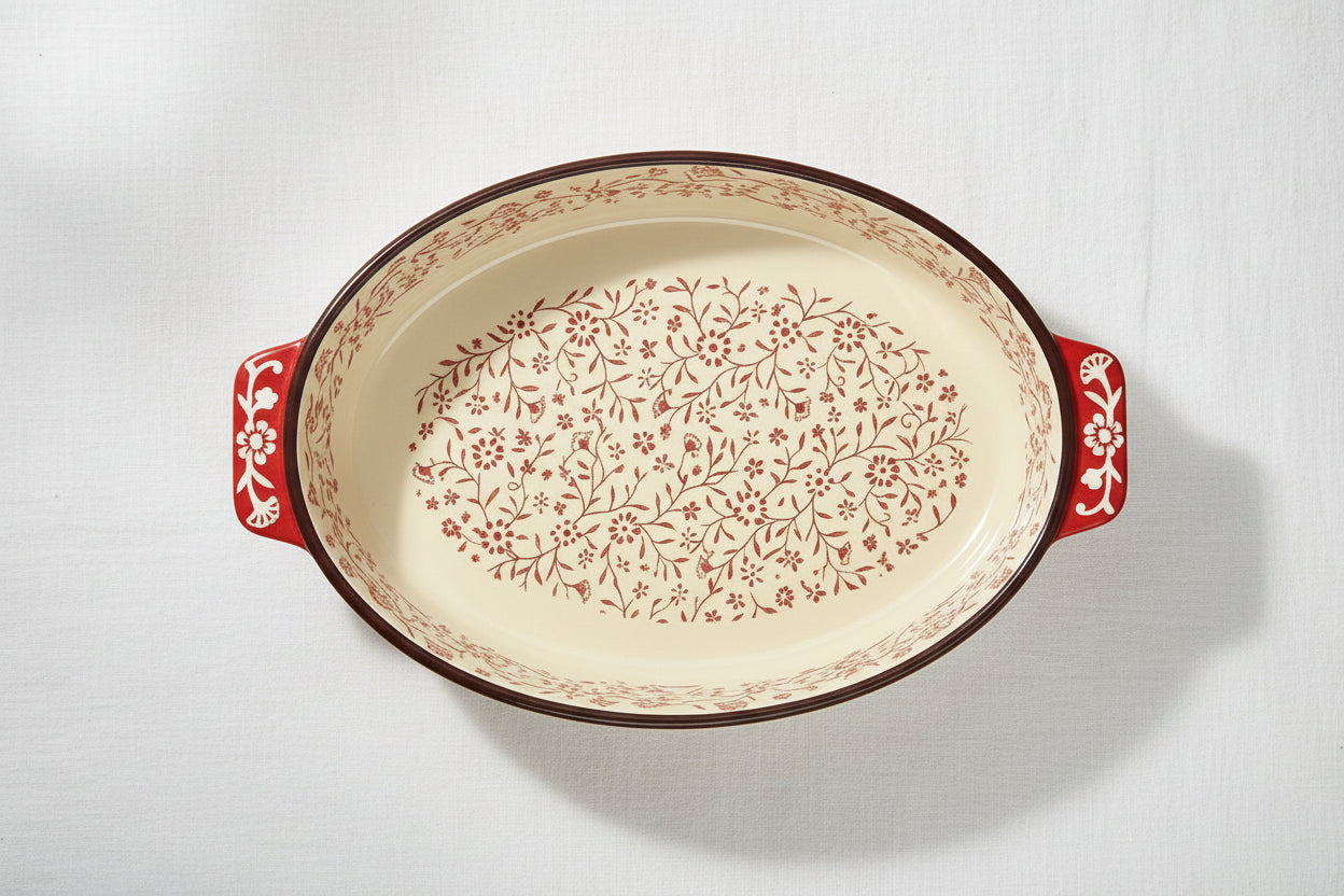 Red Poreclain Oval Medium Tajine 23cm