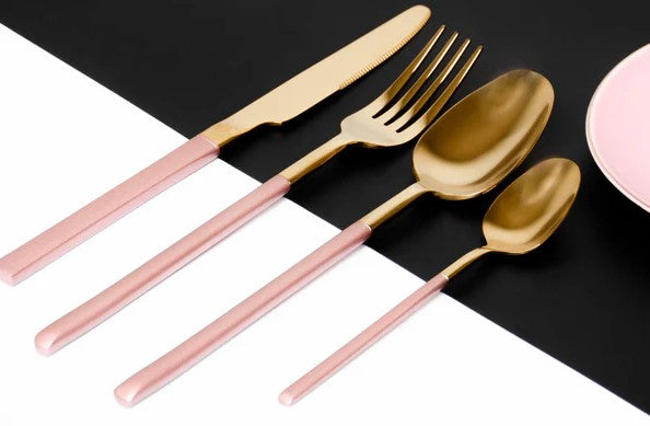 Luxurious Pink and Gold 4-Piece Cutlery Spoon Set