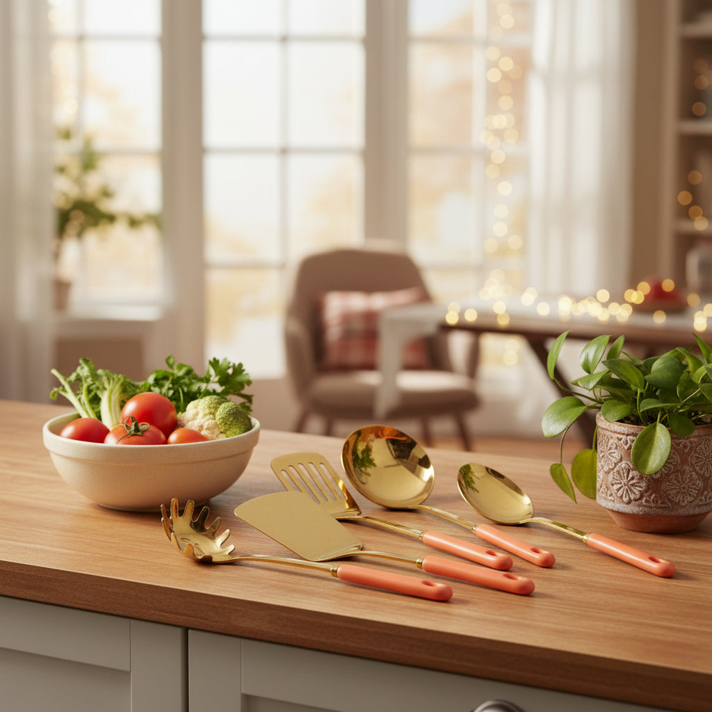 Vibrant Tramontina Orange and Gold Stainless Steel Cooking Utensil Set