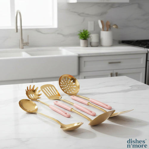 Chic Tramontina Pink and Gold Stainless Steel Cooking Utensil Set