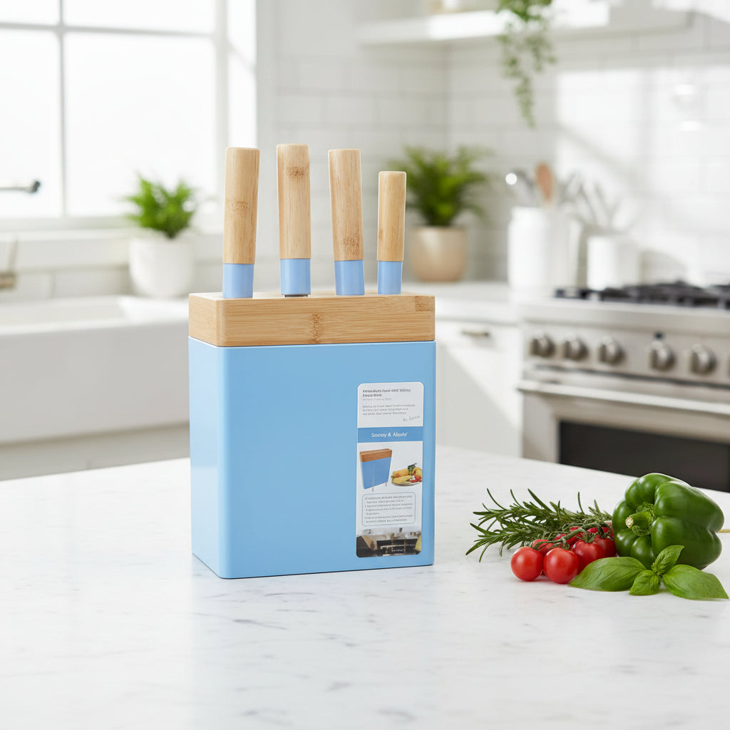 Tessie & Jessie Blue Knife Set with Cutting Board