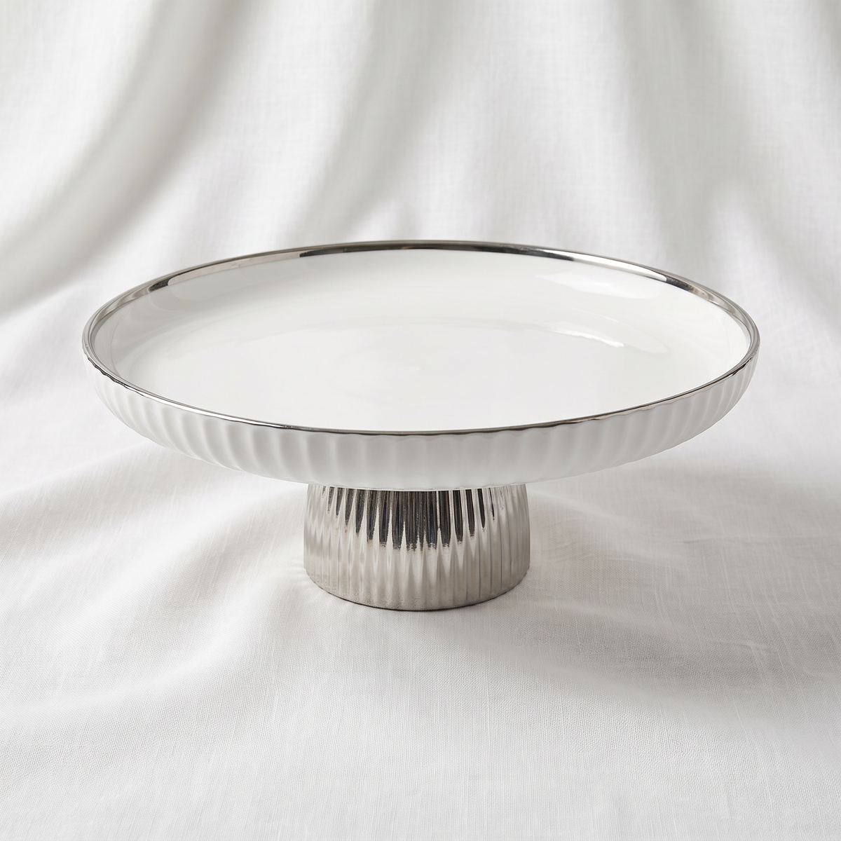 The Strata Minimalist 12" Ceramic High-Foot Striped Plate