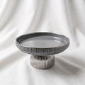 The Meridian 8" Ceramic High-Foot Striped Shallow Plate (Grey/Silver Rim)
