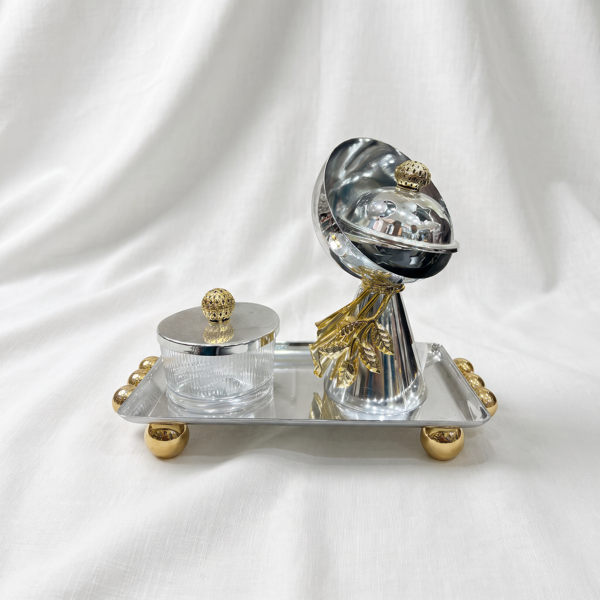 The Vesper Minimalist Iron and Glass Decorative Candlestick Holder