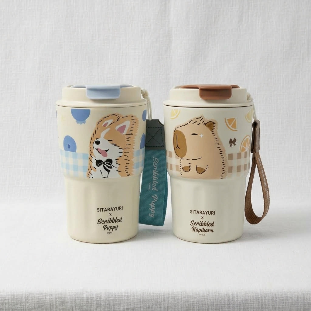 The Whimsical Meadow 300ml Scribbled Capybara Stainless Steel Vacuum Tumbler