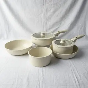 The Rose Quartz 5-Piece Light Forged Cookware Set with Detachable Cream Handle