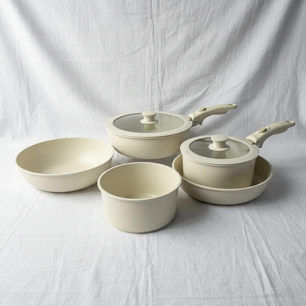 The Rose Quartz 5-Piece Light Forged Cookware Set with Detachable Cream Handle