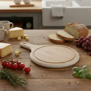 Tessie & Jessie Circular Wooden Cutting Board (26cm - White Accent Edition)