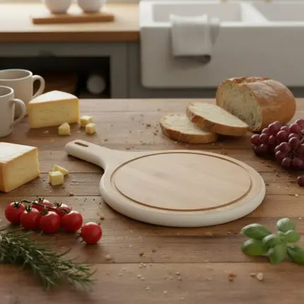 Tessie & Jessie Circular Wooden Cutting Board (26cm - White Accent Edition)
