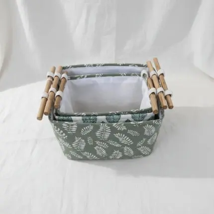 The Horizon Minimalist Coastal Vault (Set of 3 Blue Storage Baskets W/Wooden Handle)