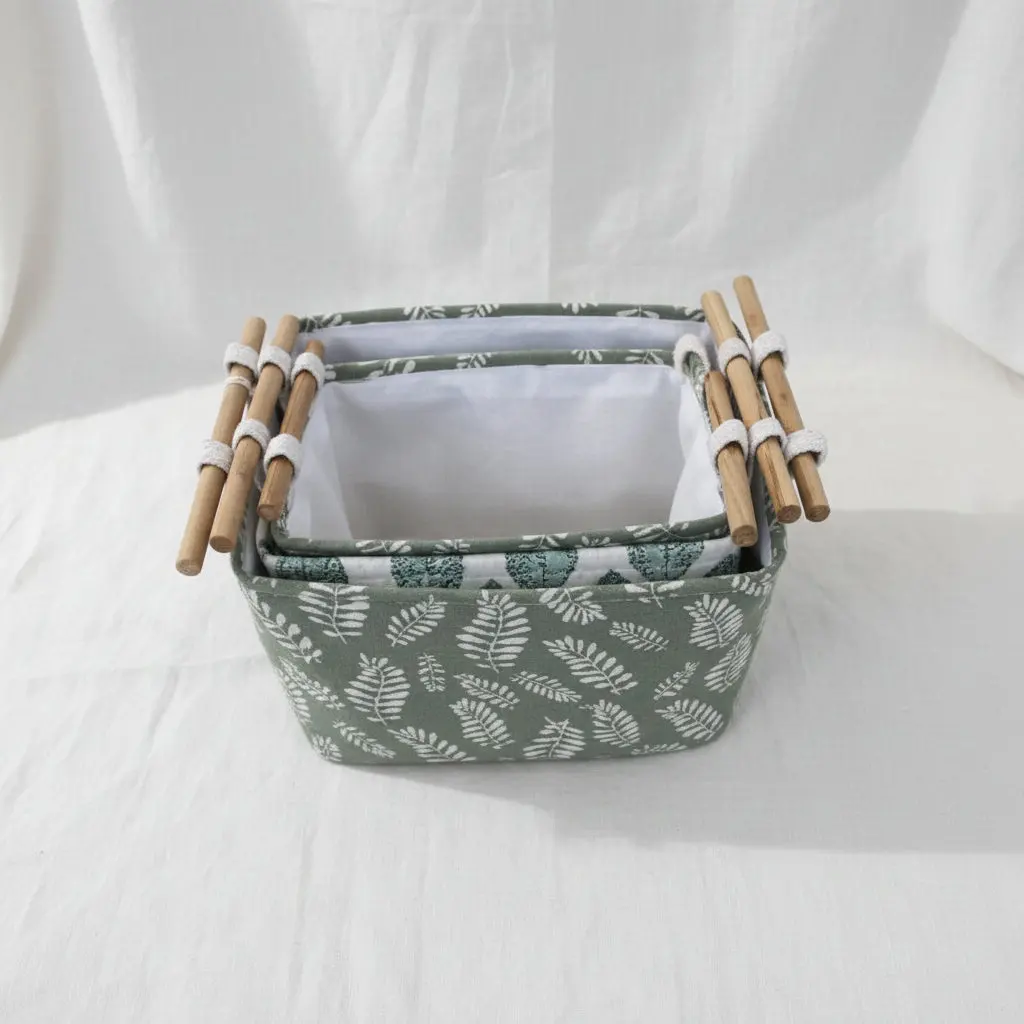 The Horizon Minimalist Coastal Vault (Set of 3 Blue Storage Baskets W/Wooden Handle)